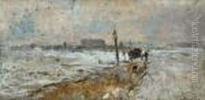 Charette Dans La Neige by Guillaume Vogels
