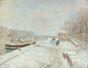 Pont Marie Sous La Neige
Huile Sur Toile, Signee En Bas A Gauche by Paul Vogler