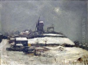 < Le Moulin De La Galette Sous La Neige >. by Paul Vogler