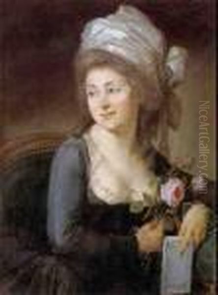 Portrait Of A Lady Holding Roses And A Book - view 1