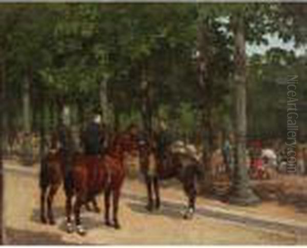 Figures On Horseback In A Park - view 1