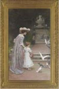 Feeding The Pigeons by Leon Joseph Voirin