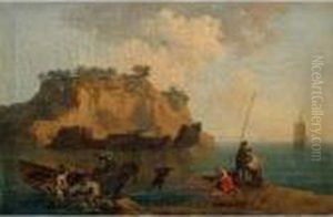 Vue D'un Rivage Mediterraneen Anime De Pecheurs