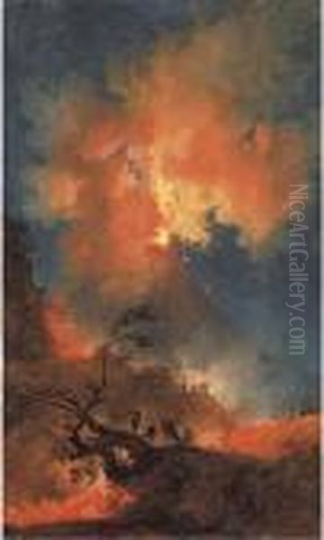 Vesuvius Erupting At Night Seen
From The Foothills, With Elegantonlookers, A View Of The Bay Of Naples
Beyond - view 1