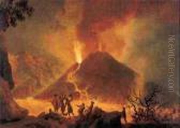A View Of Mount Vesuvius Erupting With Figures In The Foreground - view 1