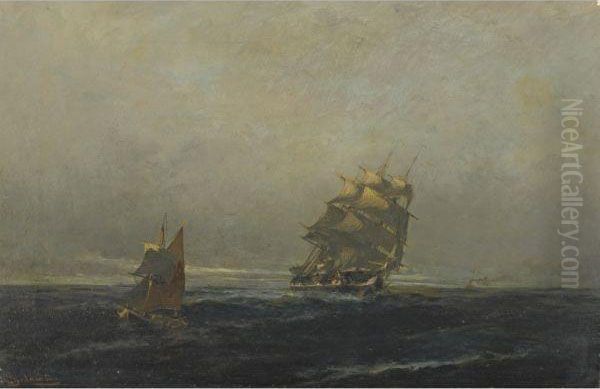 A Merchantman And Other Craft In Coastal Waters - view 1