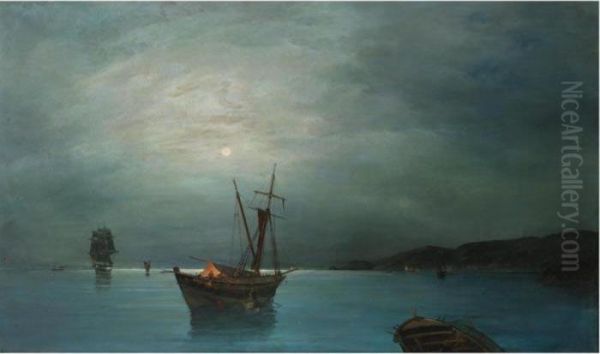 Sailing Vessels By Moonlight - view 1