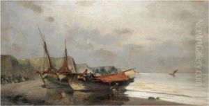 Fishing Boats Along The Shore by Constantinos Volanakis