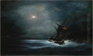 Frigate In The Moonlight by Constantinos Volanakis