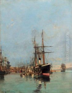 The Port Of Piraeus by Constantinos Volanakis