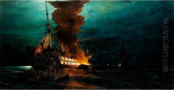 The Burning Of A Turkish Frigate - view 1