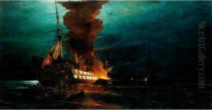 The Burning Of A Turkish Frigate by Constantinos Volanakis