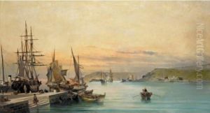 Admiring The Ships In A Greek Harbour