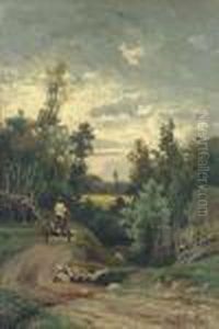 Peasant Driving A Telega Through The Countryside