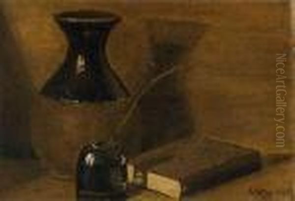 Stillleben Mit Flasche, Buch Und Tintenfass - view 1