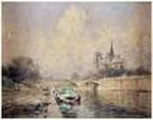 Vue De La Seine, Notre-dame De Paris by Alexis Vollon