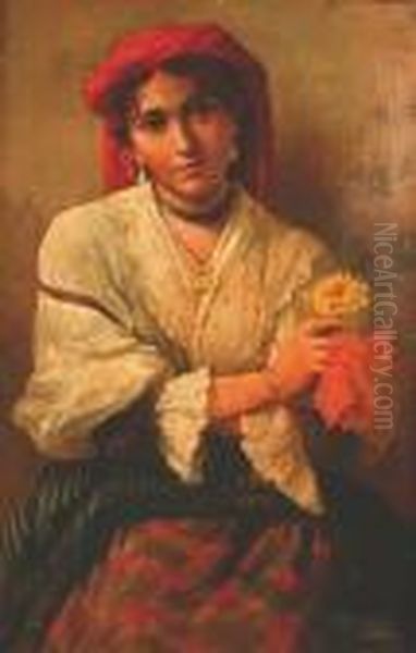 Portrait Of A Young Girl With Flowers - view 1