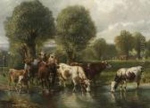 Kuhe Am Wasser. by Ludwig Gustav Voltz