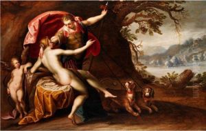 Venus Und Adonis Mit Jagdhunden by Hans Von Aachen