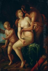 Nymphe Und Pan Mit Amor by Hans Von Aachen