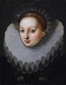 Two Paintings: Portrait Of A 
Distinguished Lady With Hood As Well As A Distinguished Gentleman With 
Lace Collar. Each by Hans Von Aachen