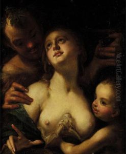 Venus And Cupid With Bacchus by Hans Von Aachen