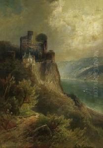 River Landscape With Castle. by Nicolai Von Astudin
