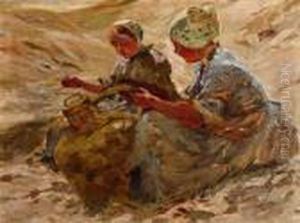 Twee Katwijkse Vissersmeisjes In Het Duin by Hans Von Bartels