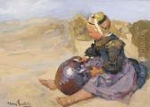 A Child In The Dunes, Brittany by Hans Von Bartels