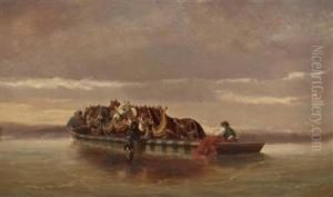 Uberfuhr Von Treidelpferden In Der Wachau by Alexander Ritter Von Bensa