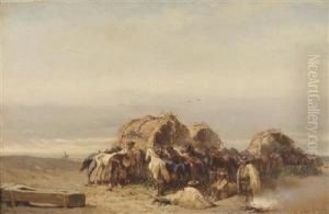 Puszta Scene With Herdsmen And Horses