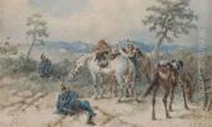 A Patrol Watching A Carriage. by Alexander Ritter Von Bensa