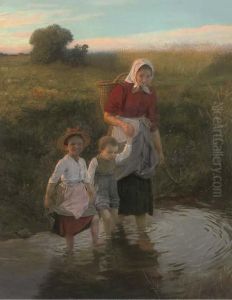 Crossing The Stream At The End Of The Day by Carl Von Bergen