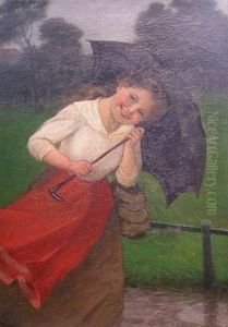 Young Girl In White Blouse And Red Apron by Carl Von Bergen