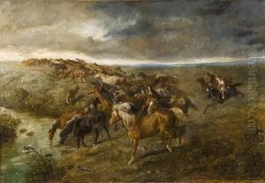 Horsemen Driving Wild Horses Beneath Broodingskies Horsemen Driving Wild Horses Beneath Broodingskies
