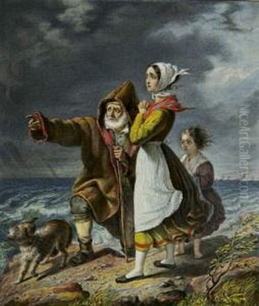 Eine Fischerfamilie Bangt An Sturmischer Kuste. 1838 - view 1