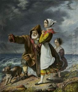 Eine Fischerfamilie Bangt An Sturmischer Kuste. 1838 by Carl Von Blaas