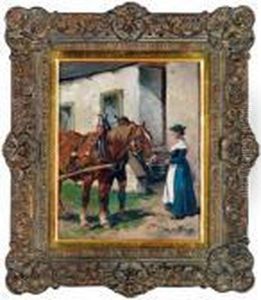 Bauerin Mit Pferd
