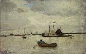 Kustenansicht Mit Fischerbooten by Gregor Von Bochmann