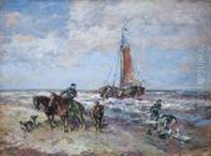 Strandszene Mit Reiter Und Segelschiff by Gregor Von Bochmann