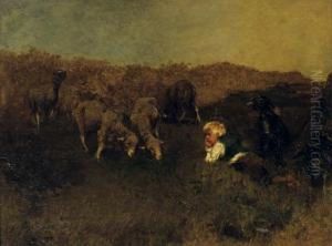 The Little Shepherd And His Sheep by Gregor Von Bochmann