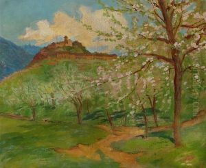 Landschaft Mit Bluhenden Obstbaumen by Theo Von Brockhusen