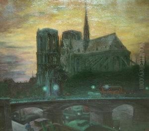Follower Of Theo Von Brockhusen, German -- Notre Dame By Night by Theo Von Brockhusen