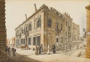 The Corner Of Strada Zecca And Strada Mezzodi, Valletta by Charles Frederick Von Brocktorff