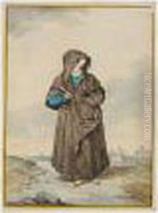 A Maltese Woman Wearing A Faldetta by Charles Frederick Von Brocktorff