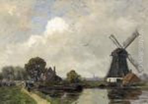 Windmuhle Mit Gehoft An Einem Kanalufer. by Gilbert Von Canal