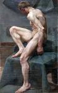 A Seated Male Model by Angelo Graf von Courten