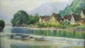 'gernsbach' Near Baden Baden, River View With Chalets by Helga Von Cramm