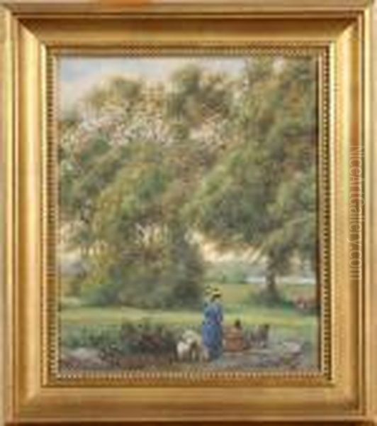 Parklandskap Med Staffage, Signerad Och Daterad F V Dardel Teno 1883 Akvarell, 34x28 - view 1