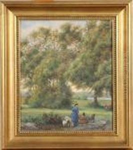 Parklandskap Med Staffage, Signerad Och Daterad F V Dardel Teno 1883 Akvarell, 34x28 by Fritz Von Dardel